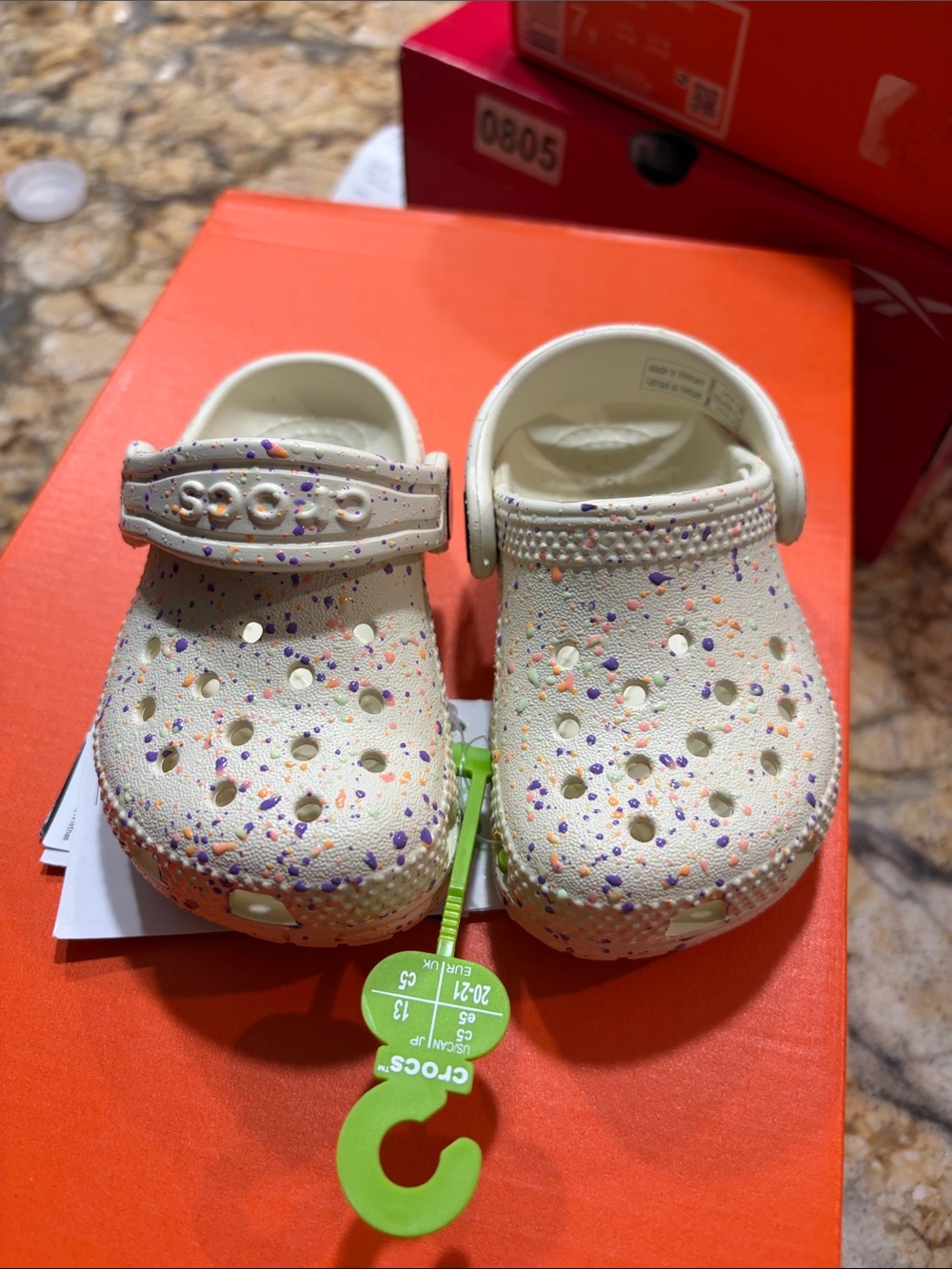 CROCS Kids Speckled Cream Clog with Multicolor Dots